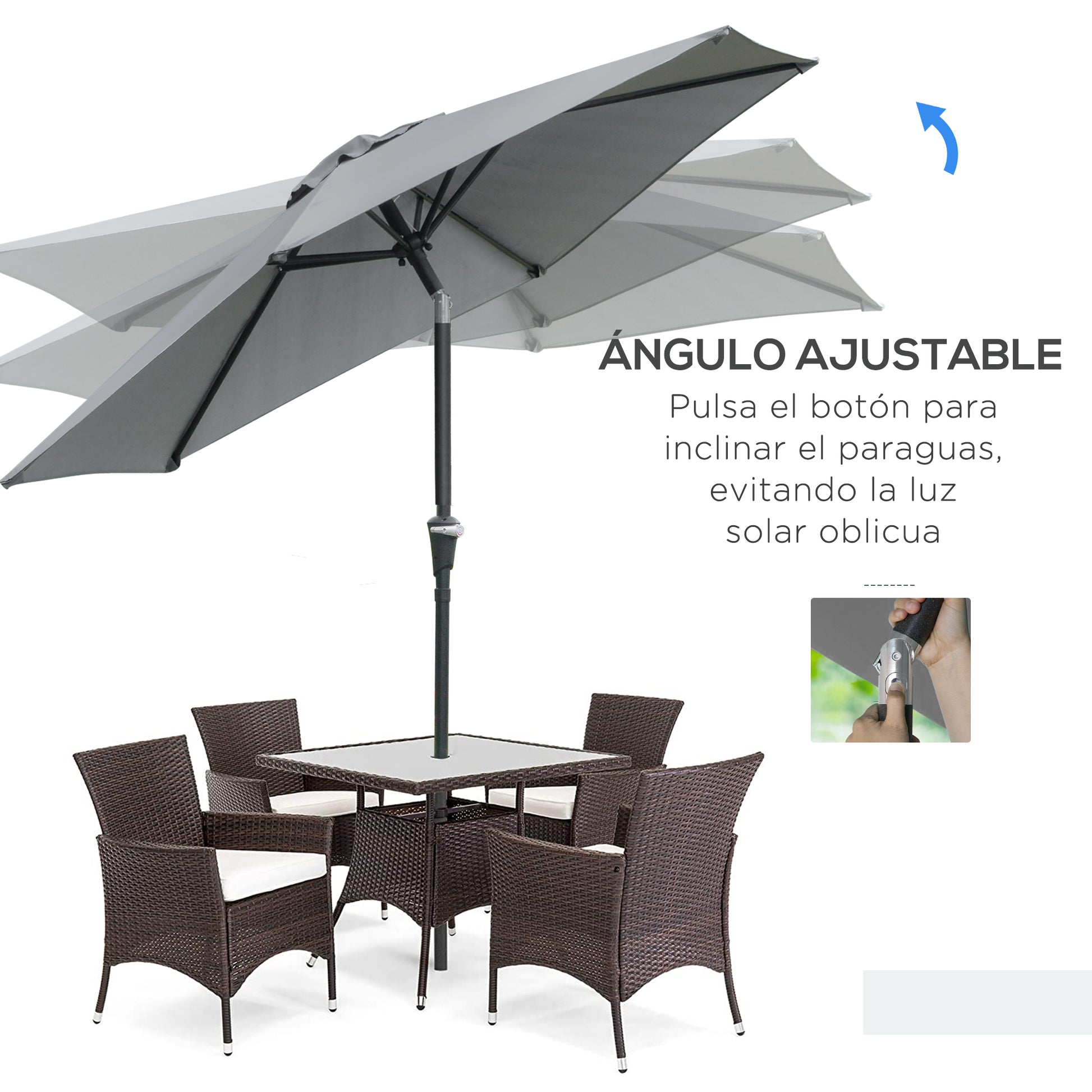Terrace Umbrella Ø230 cm Garden Umbrella with Adjustable Angle and Hand Crank Waterproof Parasol for Patio Terrace Gray