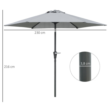Terrace Umbrella Ø230 cm Garden Umbrella with Adjustable Angle and Hand Crank Waterproof Parasol for Patio Terrace Gray