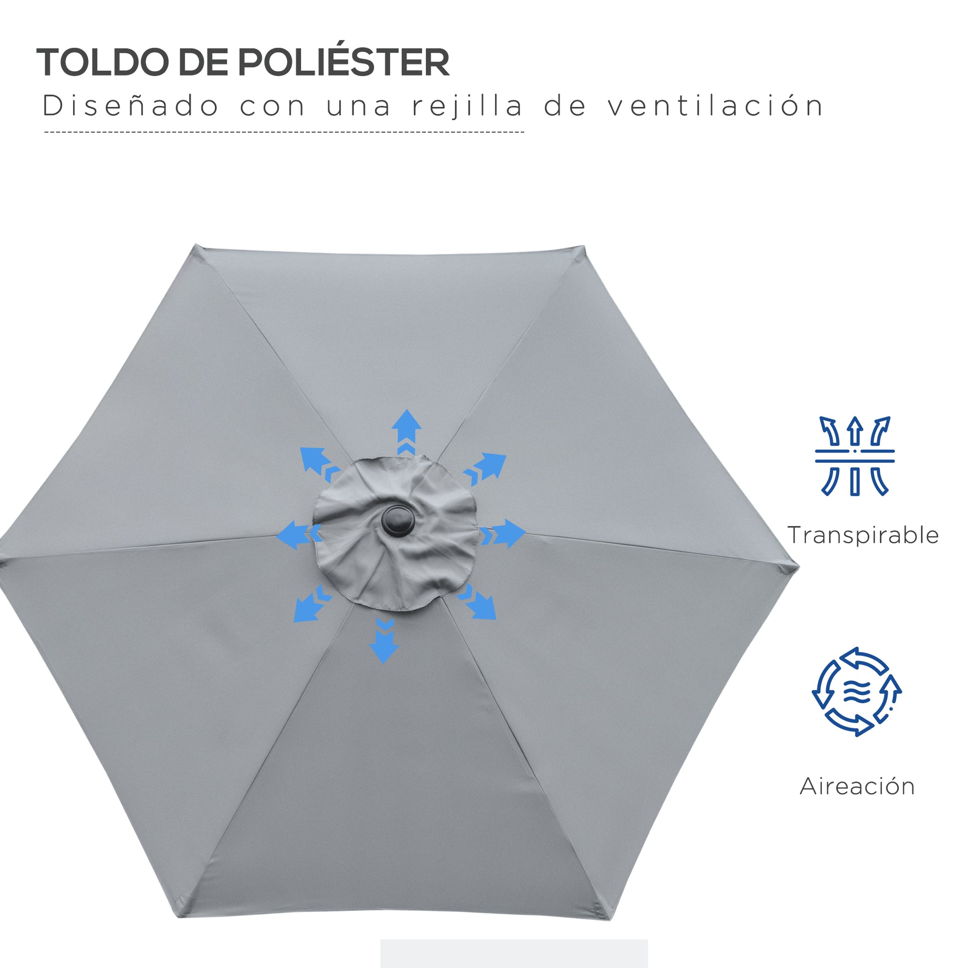 Terrace Umbrella Ø230 cm Garden Umbrella with Adjustable Angle and Hand Crank Waterproof Parasol for Patio Terrace Gray