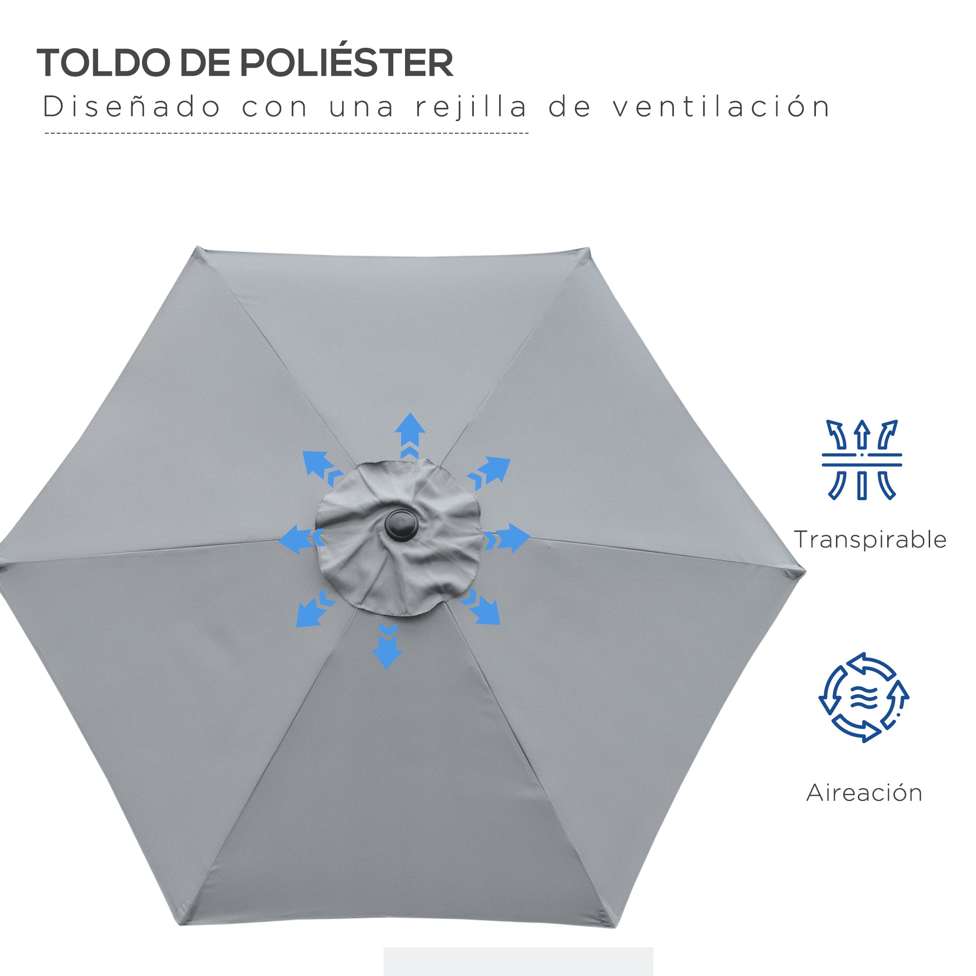Terrace Umbrella Ø230 cm Garden Umbrella with Adjustable Angle and Hand Crank Waterproof Parasol for Patio Terrace Gray