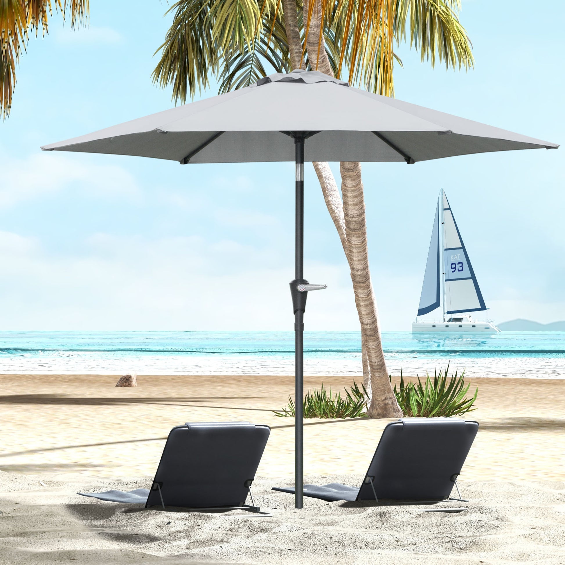 Terrace Umbrella Ø230 cm Garden Umbrella with Adjustable Angle and Hand Crank Waterproof Parasol for Patio Terrace Gray
