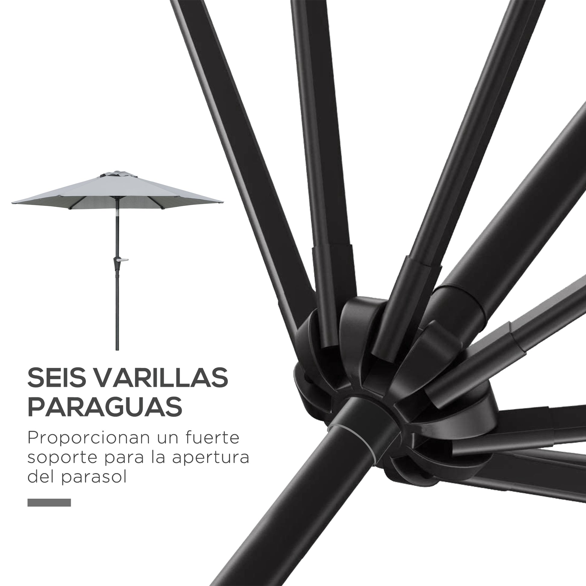 Terrace Umbrella Ø230 cm Garden Umbrella with Adjustable Angle and Hand Crank Waterproof Parasol for Patio Terrace Gray