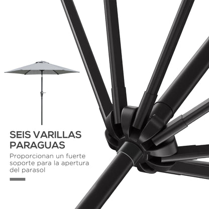 Terrace Umbrella Ø230 cm Garden Umbrella with Adjustable Angle and Hand Crank Waterproof Parasol for Patio Terrace Gray