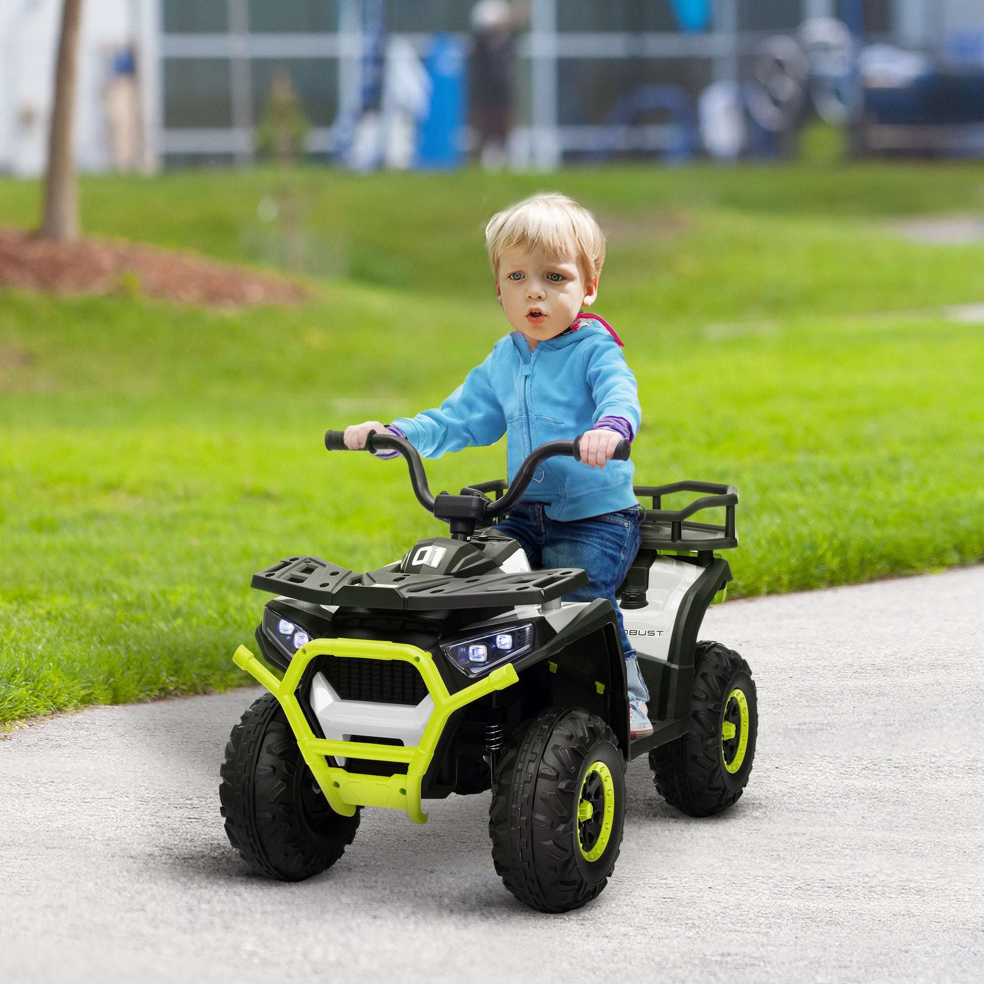 Electric Quad for Kids 3+ Years Electric Car for Kids with 12V Battery Headlights Music MP3 Speed 3-6 km/h and 30 kg Load Basket Green