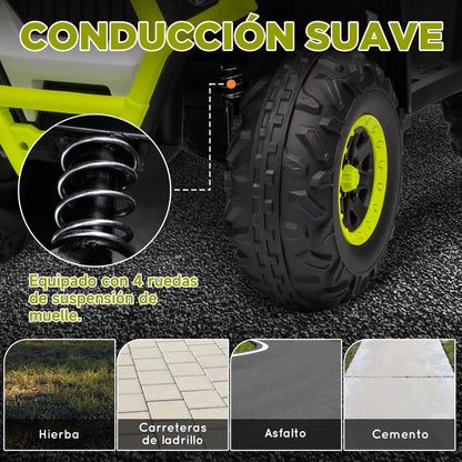 Electric Quad for Kids 3+ Years Electric Car for Kids with 12V Battery Headlights Music MP3 Speed 3-6 km/h and 30 kg Load Basket Green