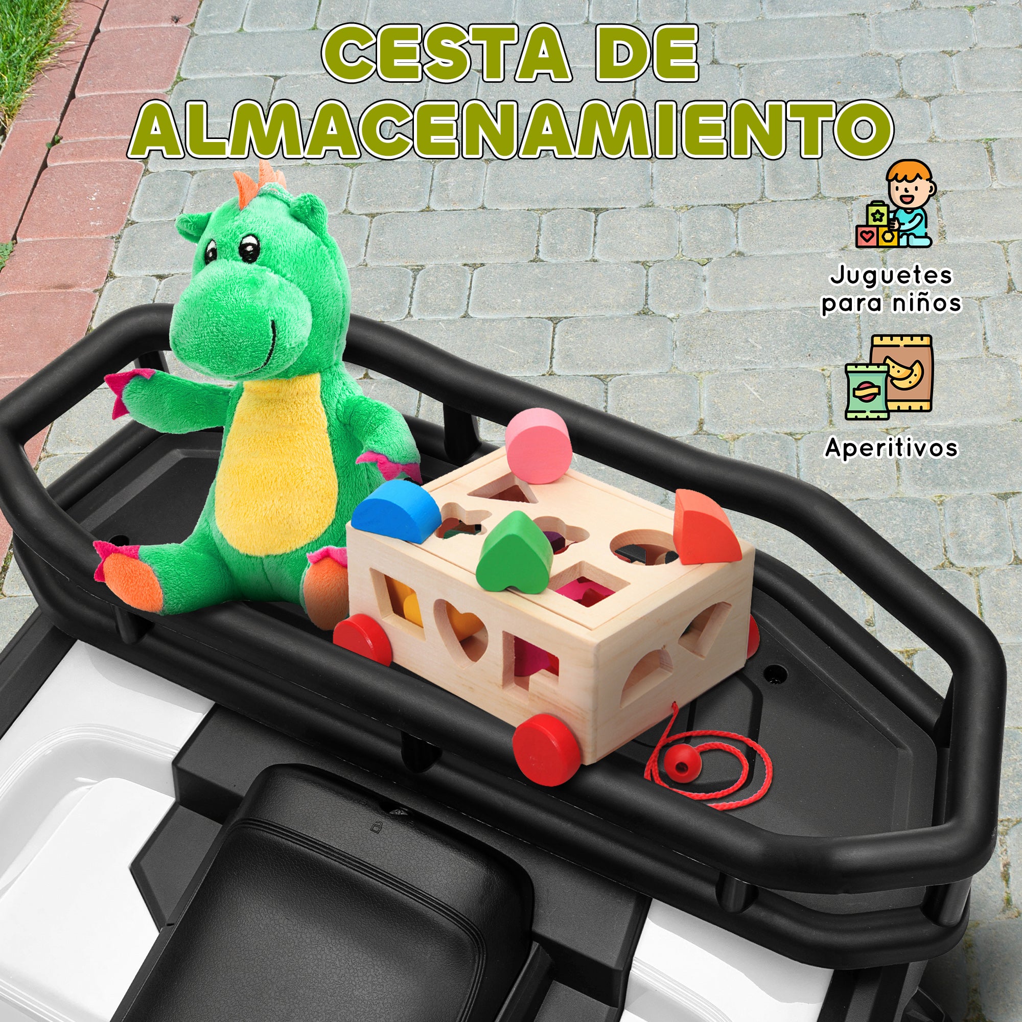 Electric Quad for Kids 3+ Years Electric Car for Kids with 12V Battery Headlights Music MP3 Speed 3-6 km/h and 30 kg Load Basket Green