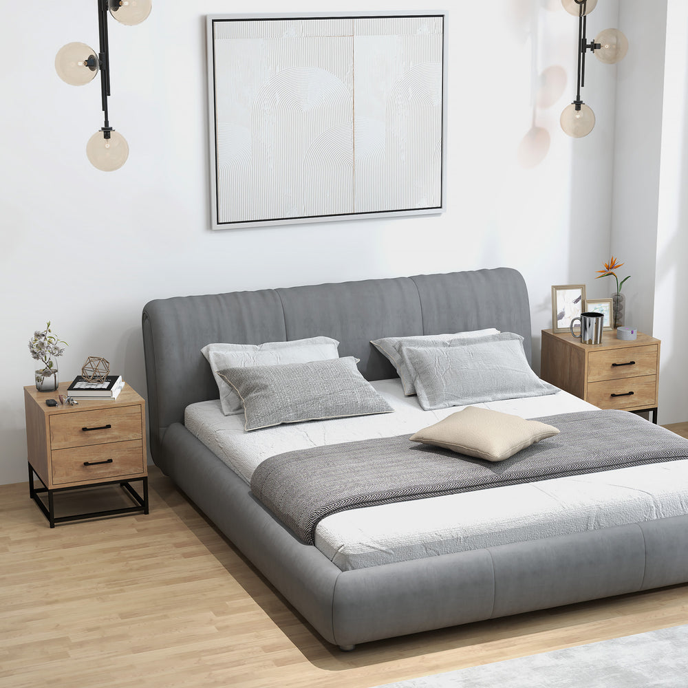 HOMCOM Set od 2 noćnih ormarića s 2 ladice, industrijski stil, dimenzije 40 x 39,5 x 48 cm, završna obrada od prirodnog drva