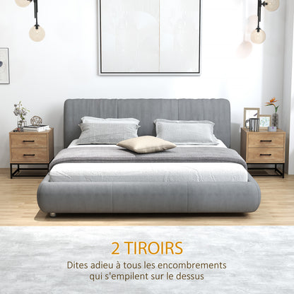 Set of 2 bedside tables with 2 drawers, industrial style nightstand for bedroom, living room, dimensions 40 x 39.5 x 48 cm natural wood finish