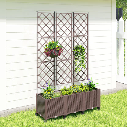 Raised Planter with Trellis, Large Outdoor Planter on Wheels for Climbing Plants, Drainage Holes & Plugs, Raised Garden Bed for Garden/Patio/Terrace, 120 x 40 x 192 cm, Brown