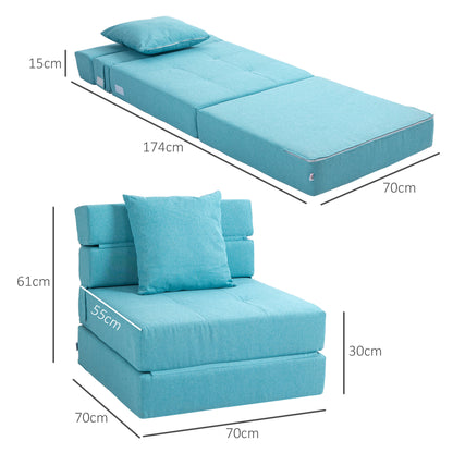 Folding Sleeper Chair, Sofa Bed, 2-in-1 Folding Chair with Bed Function, Recliner with Pillows, Guest Bed for Living Room, Bedroom, Up to 120 kg Capacity, Blue