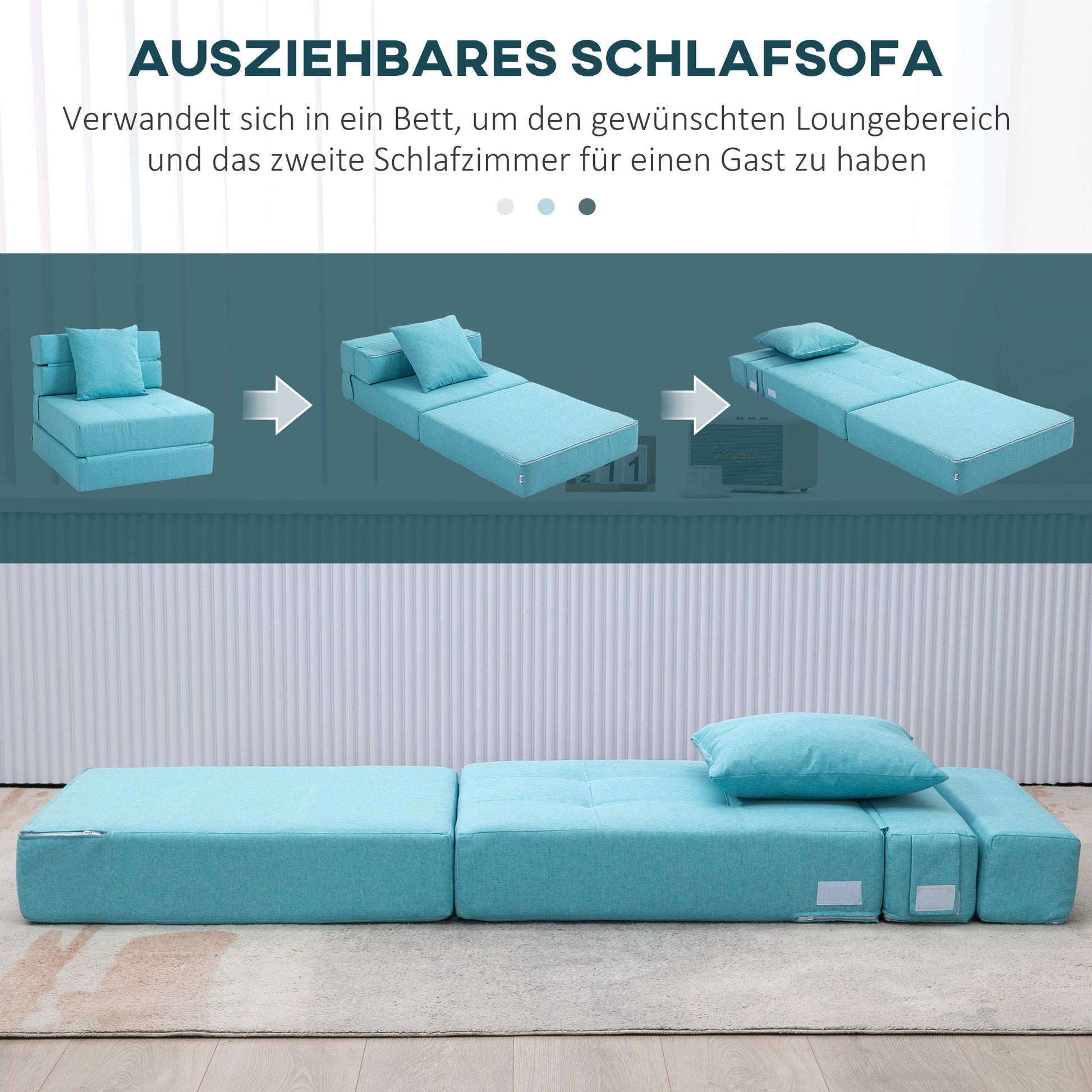 Folding Sleeper Chair, Sofa Bed, 2-in-1 Folding Chair with Bed Function, Recliner with Pillows, Guest Bed for Living Room, Bedroom, Up to 120 kg Capacity, Blue