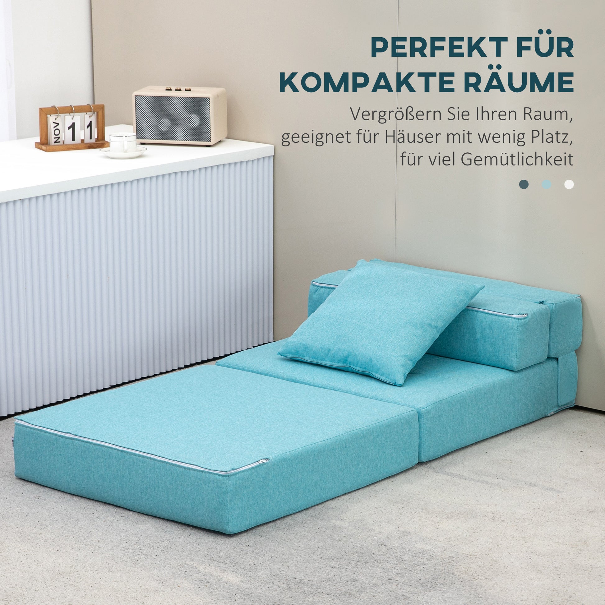 Folding Sleeper Chair, Sofa Bed, 2-in-1 Folding Chair with Bed Function, Recliner with Pillows, Guest Bed for Living Room, Bedroom, Up to 120 kg Capacity, Blue