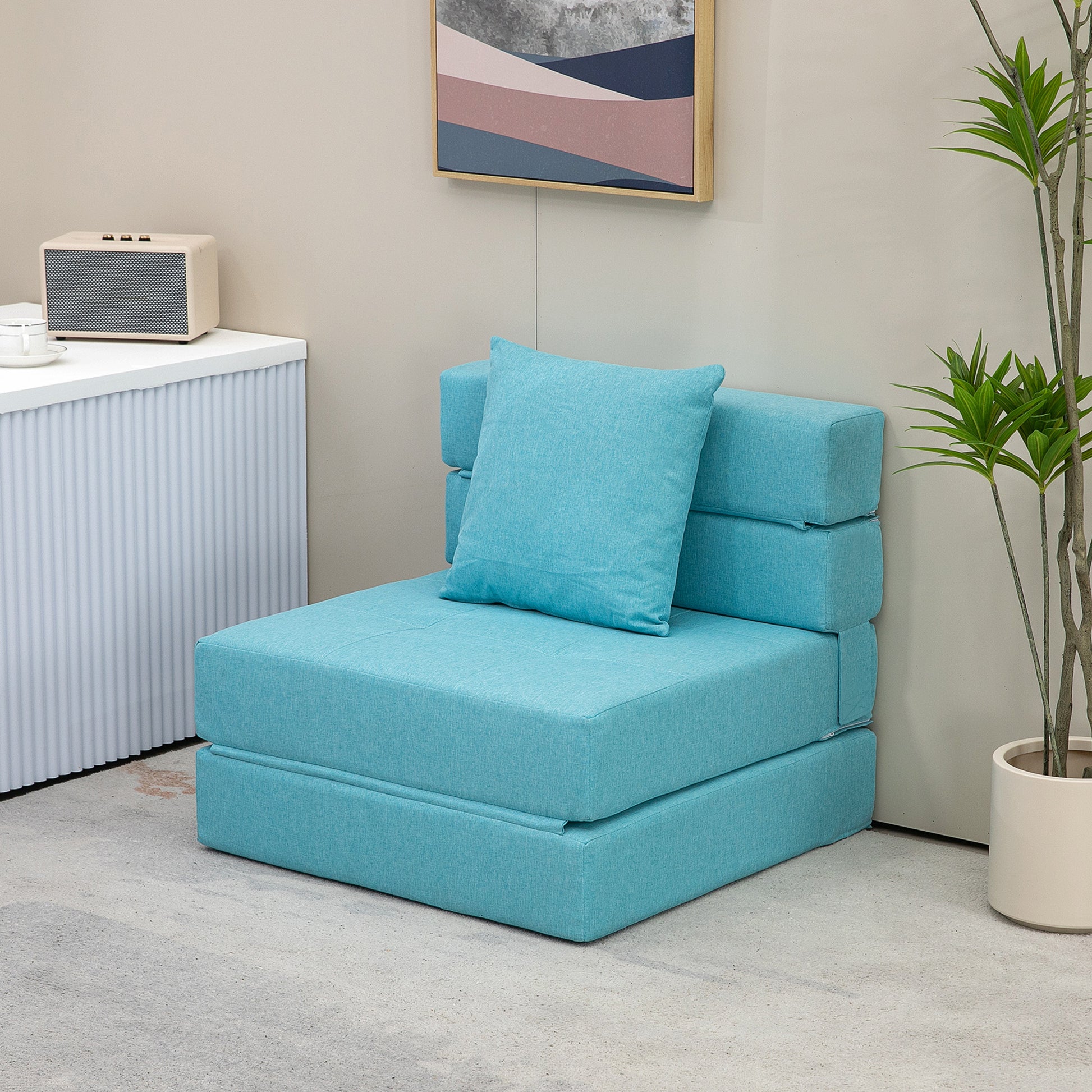 Folding Sleeper Chair, Sofa Bed, 2-in-1 Folding Chair with Bed Function, Recliner with Pillows, Guest Bed for Living Room, Bedroom, Up to 120 kg Capacity, Blue
