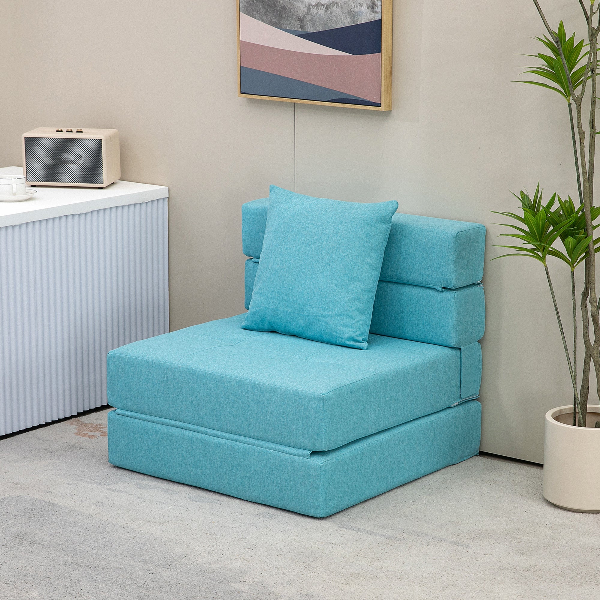 Folding Sleeper Chair, Sofa Bed, 2-in-1 Folding Chair with Bed Function, Recliner with Pillows, Guest Bed for Living Room, Bedroom, Up to 120 kg Capacity, Blue