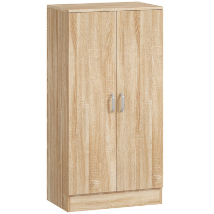 2-Door Shoe Cabinet with 6 Adjustable Shelves, Soft-Close Doors, Stores up to 14 Pairs, Natural Wood Finish (55 x 35 x 108 cm)