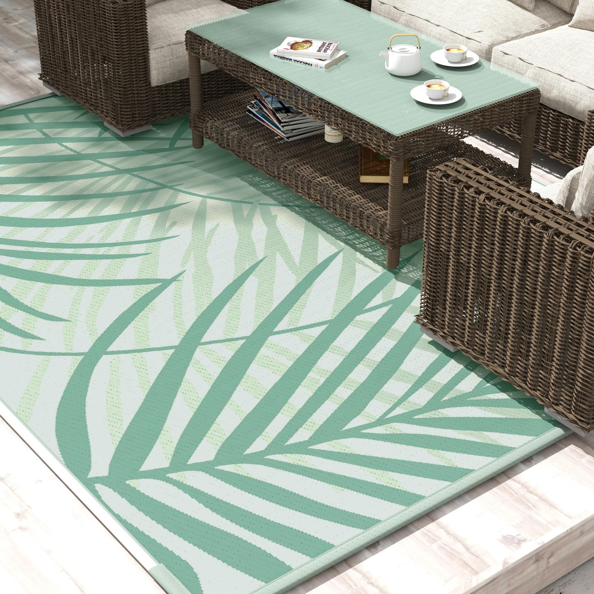Outdoor Carpet with Carrying Bag, Reversible Plastic Carpet Water-Resistant Balcony Carpet for Camping, Patio, Green, 365 x 274 cm