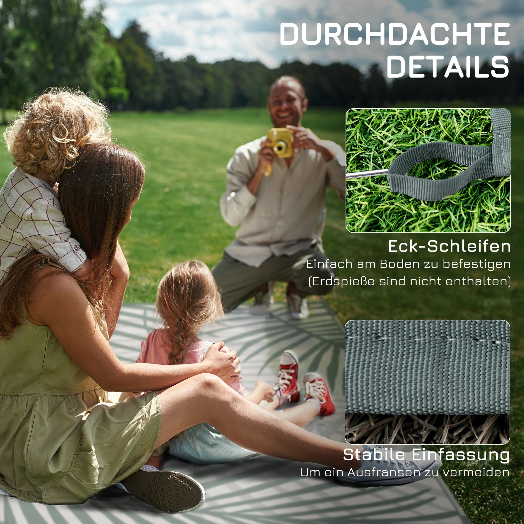 Outdoor Carpet with Carrying Bag, Reversible Plastic Carpet Water-Resistant Balcony Carpet for Camping, Patio, Green, 365 x 274 cm