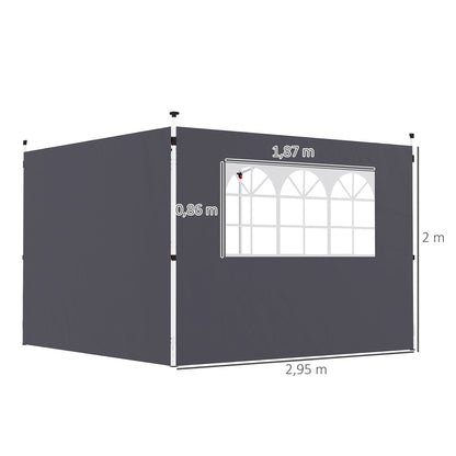 Side Panels for Garden Pavilion 3 x 3 m Pavilion Side Walls with Window Set of 2 pieces Oxford 210D Dark Grey