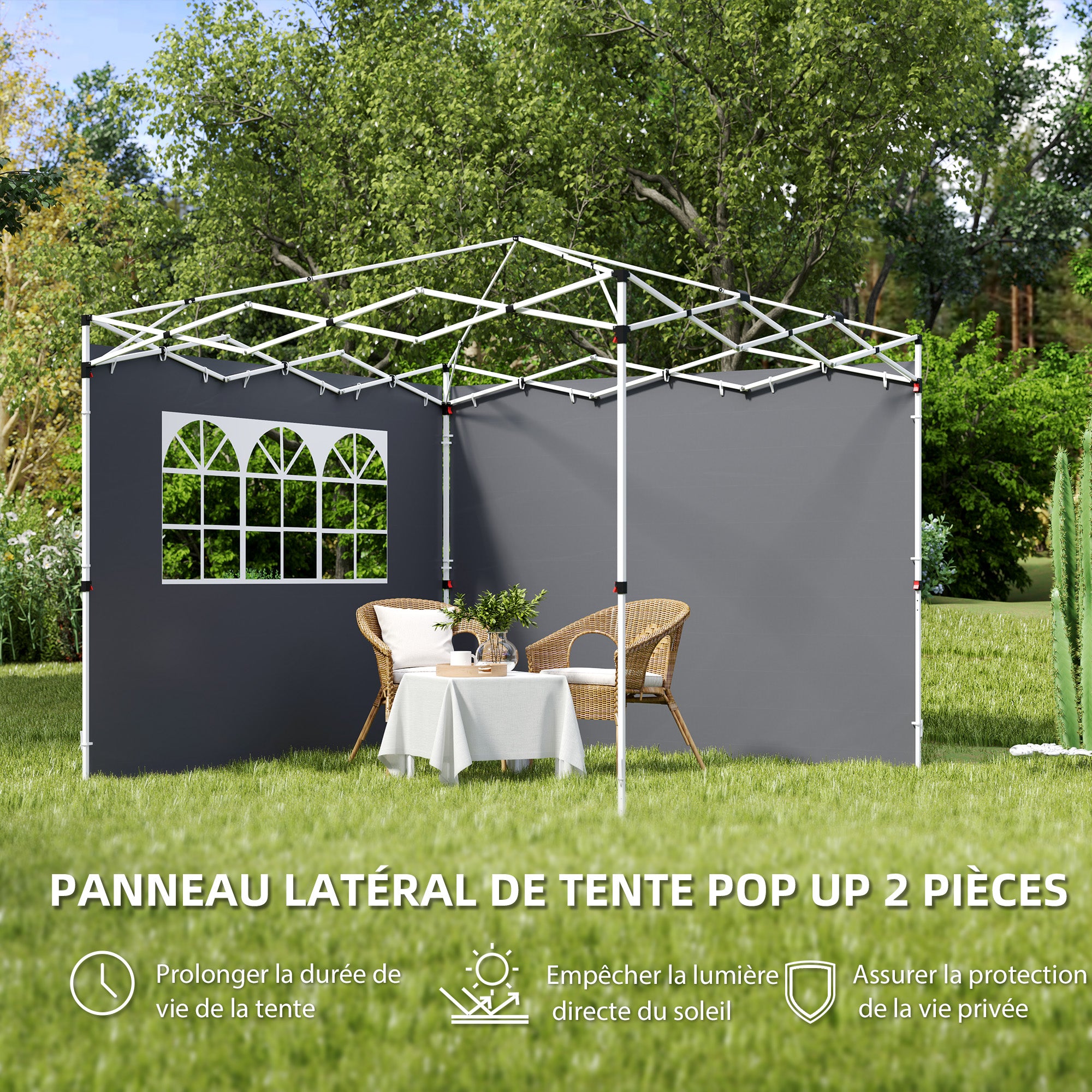 Side Panels for Garden Pavilion 3 x 3 m Pavilion Side Walls with Window Set of 2 pieces Oxford 210D Dark Grey