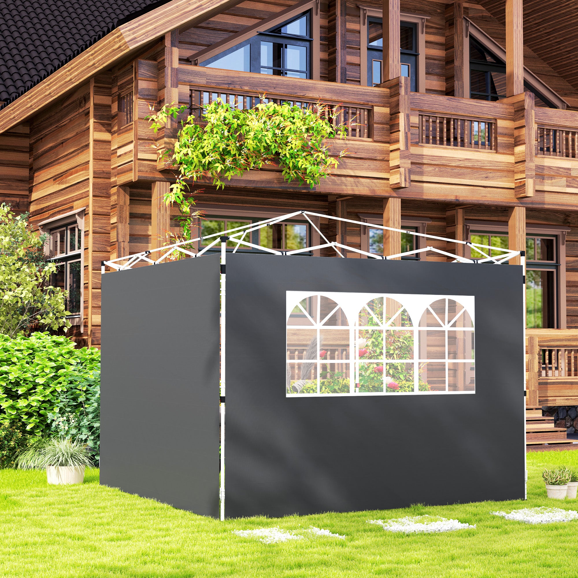 Side Panels for Garden Pavilion 3 x 3 m Pavilion Side Walls with Window Set of 2 pieces Oxford 210D Dark Grey