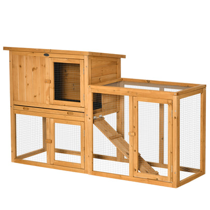 Rabbit Hutch Small Animal Hutch with Removable Tray and Ramp Pet House Pet Cage Outdoor Indoor Fir Wood Orange 141 x 60 x 86 cm