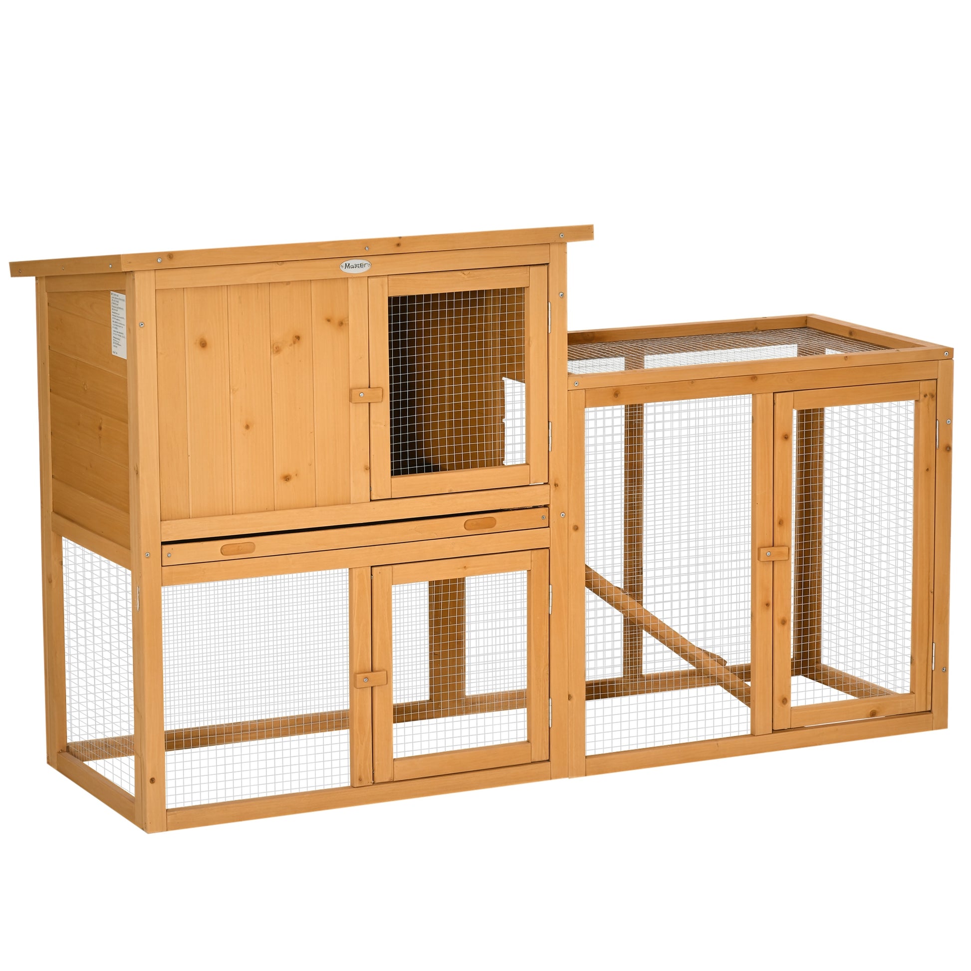 Rabbit Hutch Small Animal Hutch with Removable Tray and Ramp Pet House Pet Cage Outdoor Indoor Fir Wood Orange 141 x 60 x 86 cm