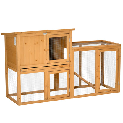 Rabbit Hutch Small Animal Hutch with Removable Tray and Ramp Pet House Pet Cage Outdoor Indoor Fir Wood Orange 141 x 60 x 86 cm