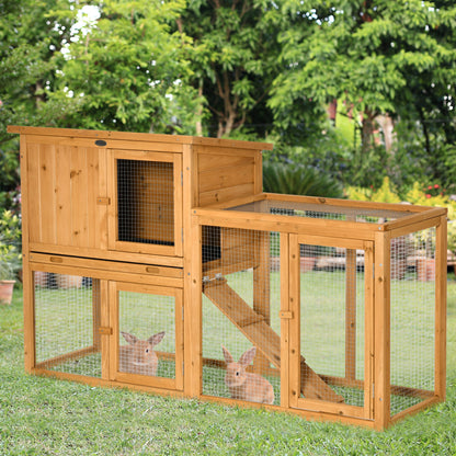 Rabbit Hutch Small Animal Hutch with Removable Tray and Ramp Pet House Pet Cage Outdoor Indoor Fir Wood Orange 141 x 60 x 86 cm