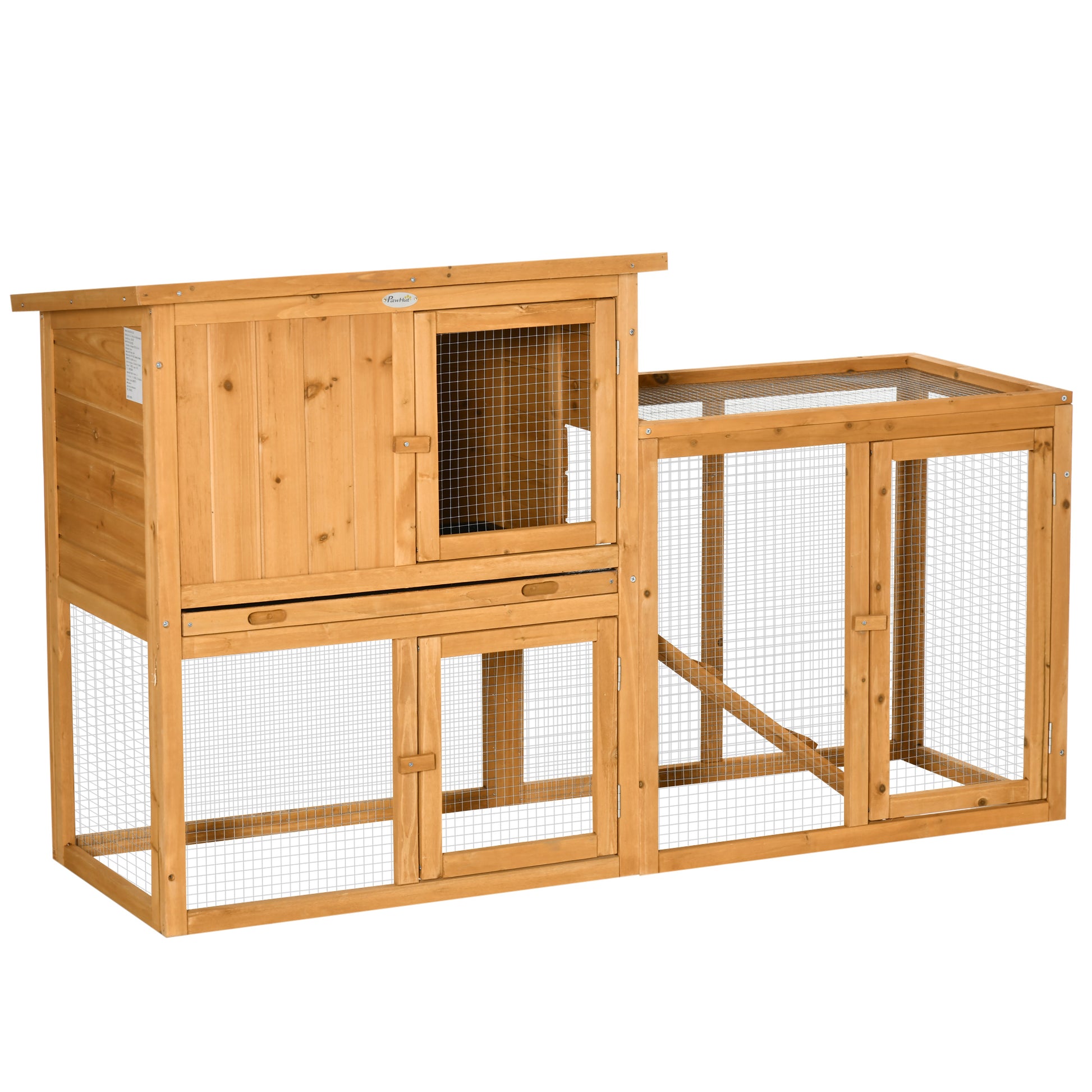 Rabbit Hutch Small Animal Hutch with Removable Tray and Ramp Pet House Pet Cage Outdoor Indoor Fir Wood Orange 141 x 60 x 86 cm