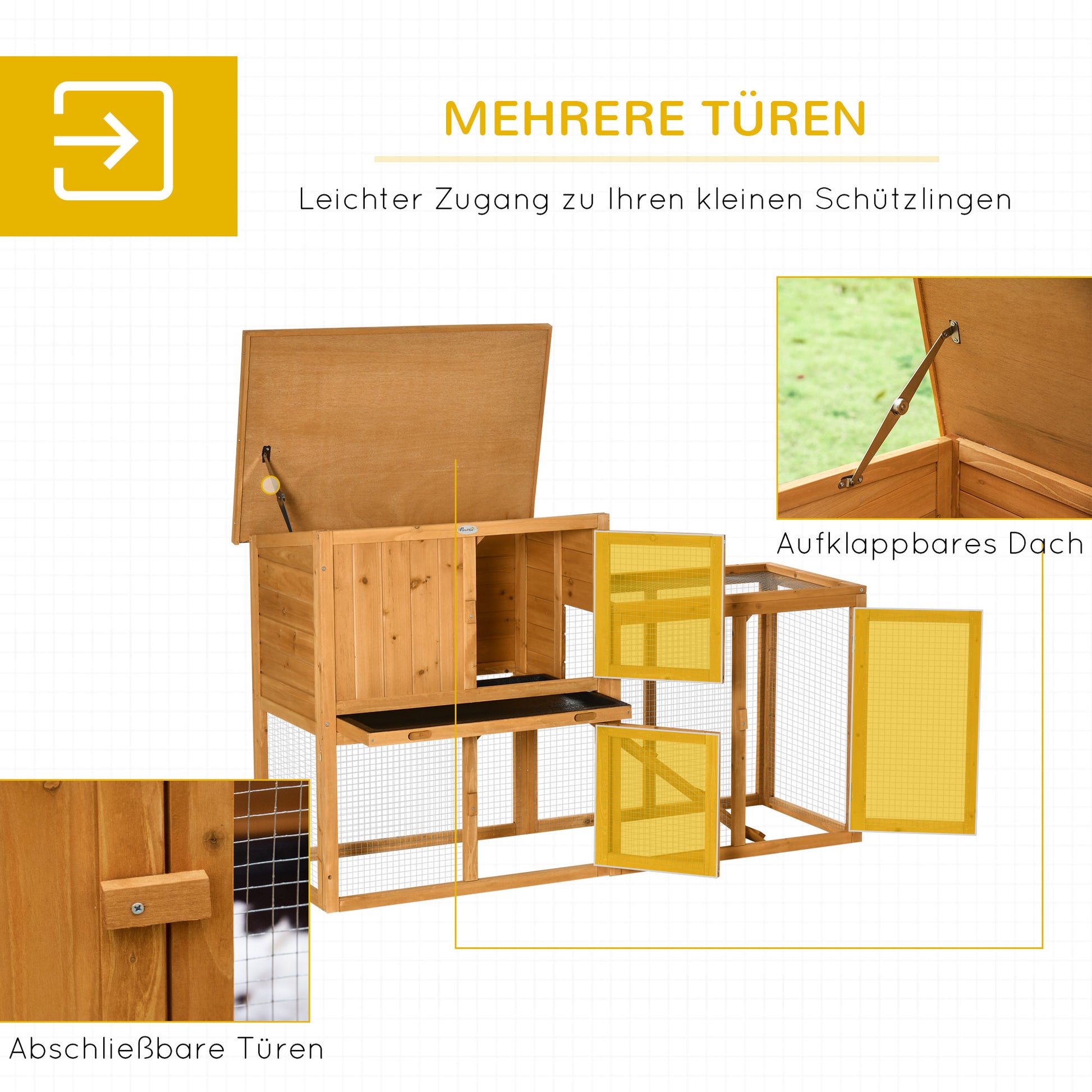 Rabbit Hutch Small Animal Hutch with Removable Tray and Ramp Pet House Pet Cage Outdoor Indoor Fir Wood Orange 141 x 60 x 86 cm