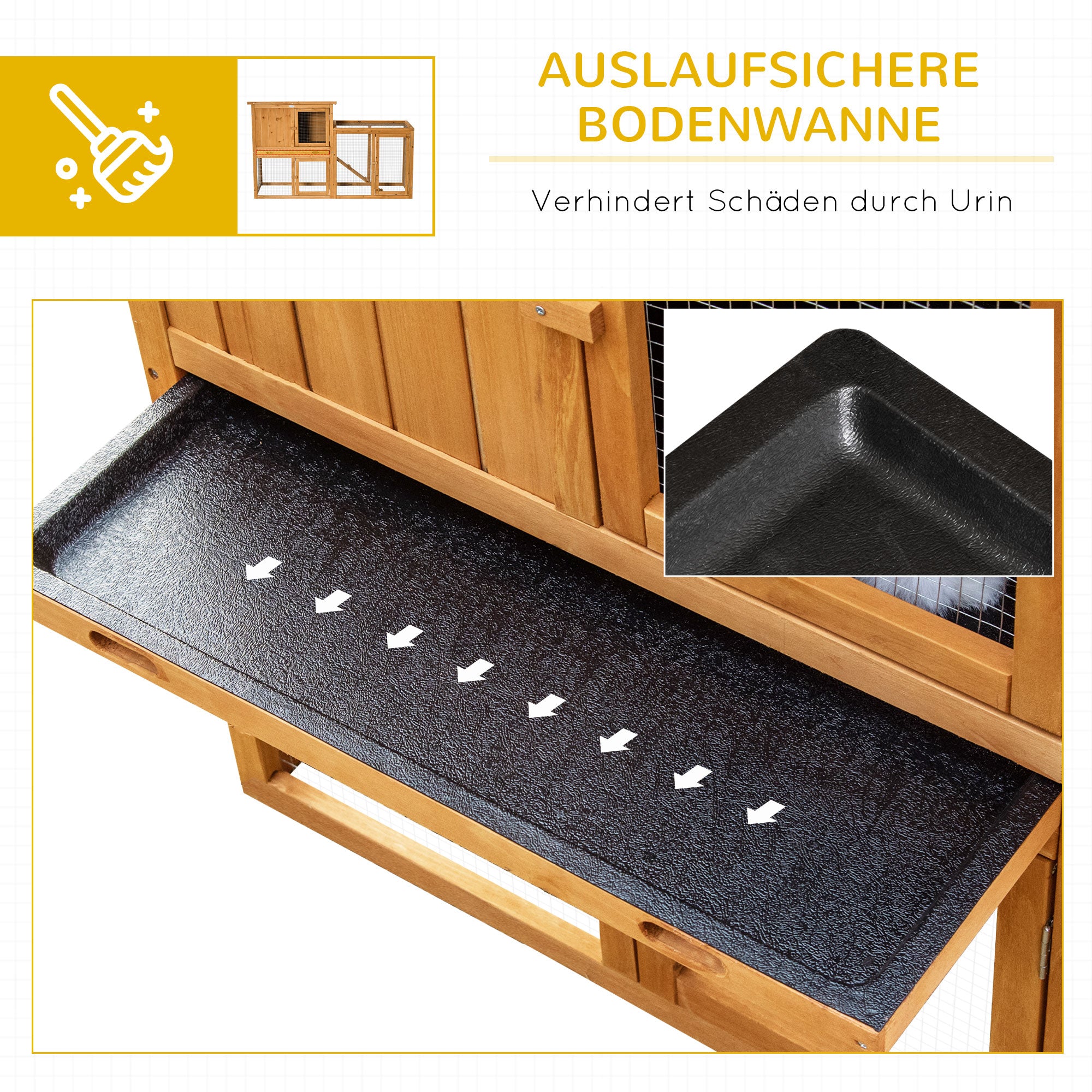 Rabbit Hutch Small Animal Hutch with Removable Tray and Ramp Pet House Pet Cage Outdoor Indoor Fir Wood Orange 141 x 60 x 86 cm