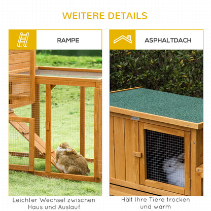 Rabbit Hutch Small Animal Hutch with Removable Tray and Ramp Pet House Pet Cage Outdoor Indoor Fir Wood Orange 141 x 60 x 86 cm