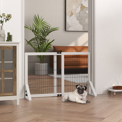 Dog Safety Barrier, 2-panel adjustable width protection barrier 63-106L x 44W x 67H cm, for stairs, doors, hallways, made of pine wood and steel, white