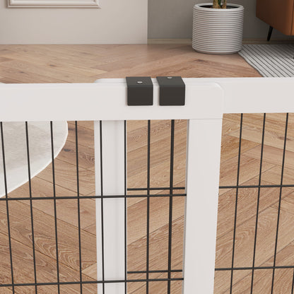 Dog Safety Barrier, 2-panel adjustable width protection barrier 63-106L x 44W x 67H cm, for stairs, doors, hallways, made of pine wood and steel, white