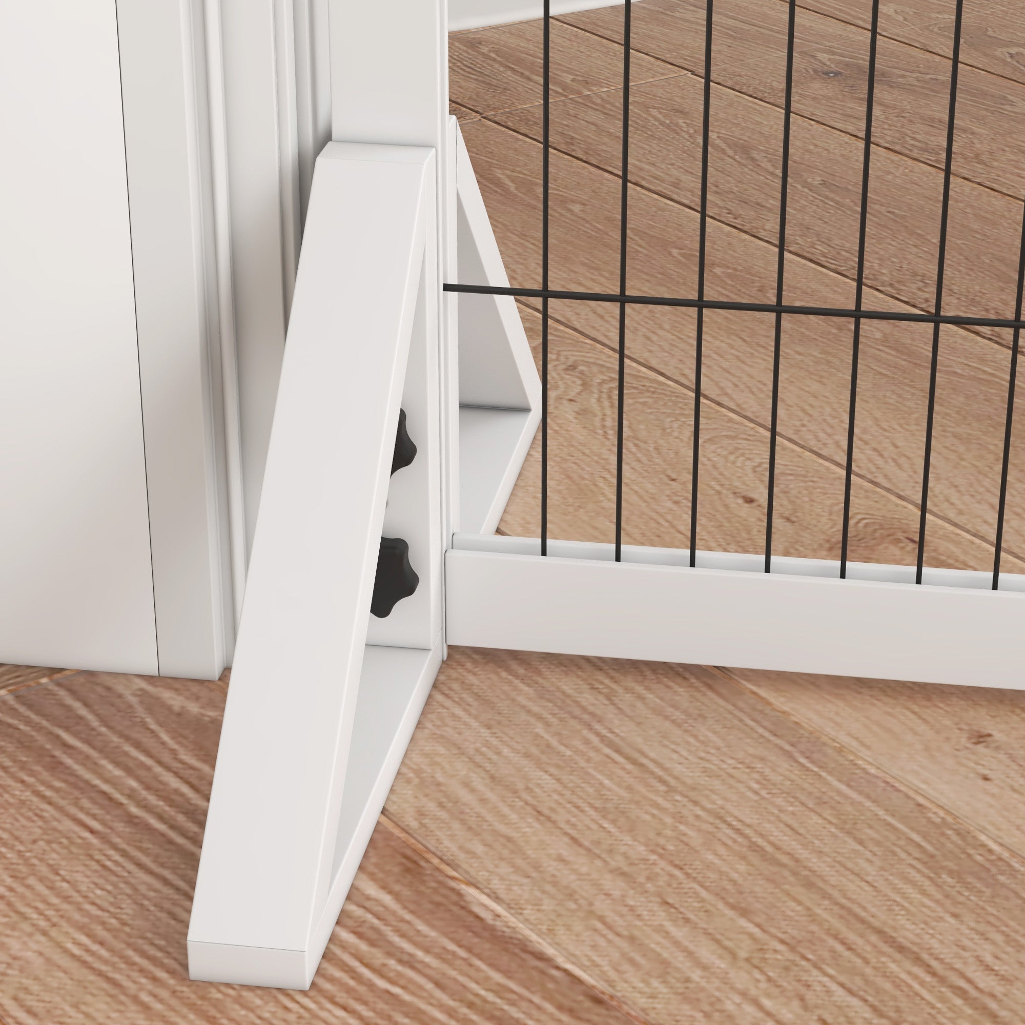 Dog Safety Barrier, 2-panel adjustable width protection barrier 63-106L x 44W x 67H cm, for stairs, doors, hallways, made of pine wood and steel, white