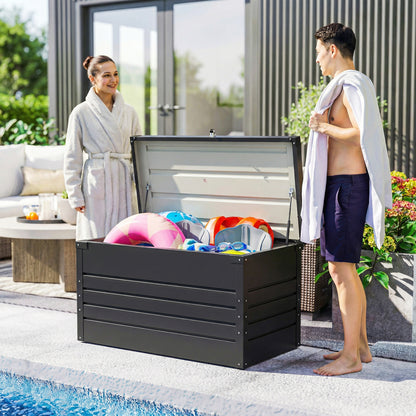 450L Metal Garden Storage Box — Lockable, Water-Resistant Cushion Chest with Double-Wall Lid & Gloves, 47.2×24.0×24.4 in (120×61×62 cm), Gray