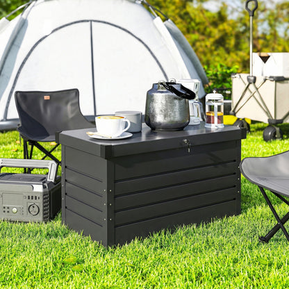 450L Metal Garden Storage Box — Lockable, Water-Resistant Cushion Chest with Double-Wall Lid & Gloves, 47.2×24.0×24.4 in (120×61×62 cm), Gray