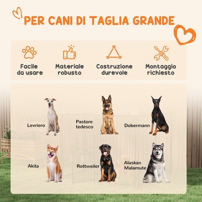 Outdoor Dog Kennel, Large Metal Dog Cage with Anti-UV Waterproof Roof and 2-Section Door, 239x121x183cm, Silver
