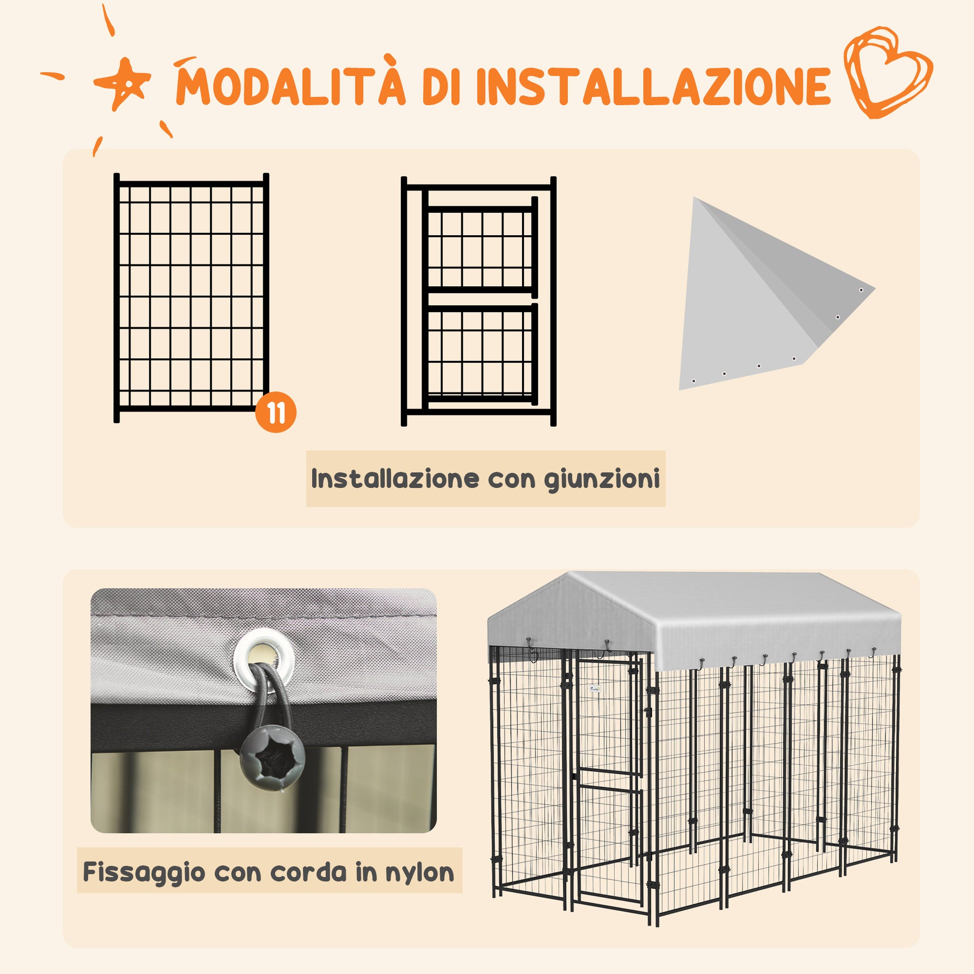 Outdoor Dog Kennel, Large Metal Dog Cage with Anti-UV Waterproof Roof and 2-Section Door, 239x121x183cm, Silver