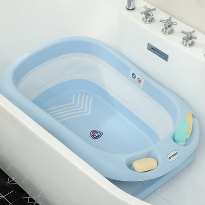 Baby Bathtub Foldable Baby Tub with Stand Drainage and Shower Holes Seat Mat Portable Non-Slip Baby Bath, Bathing Tub, Shower Tray for Newborns 0 to 24 Months