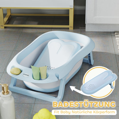Baby Bathtub Foldable Baby Tub with Stand Drainage and Shower Holes Seat Mat Portable Non-Slip Baby Bath, Bathing Tub, Shower Tray for Newborns 0 to 24 Months