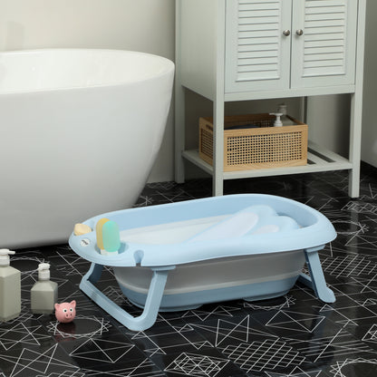 Baby Bathtub Foldable Baby Tub with Stand Drainage and Shower Holes Seat Mat Portable Non-Slip Baby Bath, Bathing Tub, Shower Tray for Newborns 0 to 24 Months