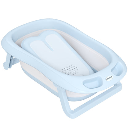 Baby Bathtub Foldable Baby Tub with Stand Drainage and Shower Holes Seat Mat Portable Non-Slip Baby Bath, Bathing Tub, Shower Tray for Newborns 0 to 24 Months