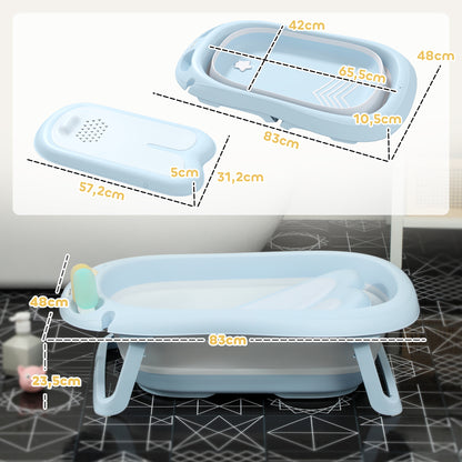 Baby Bathtub Foldable Baby Tub with Stand Drainage and Shower Holes Seat Mat Portable Non-Slip Baby Bath, Bathing Tub, Shower Tray for Newborns 0 to 24 Months