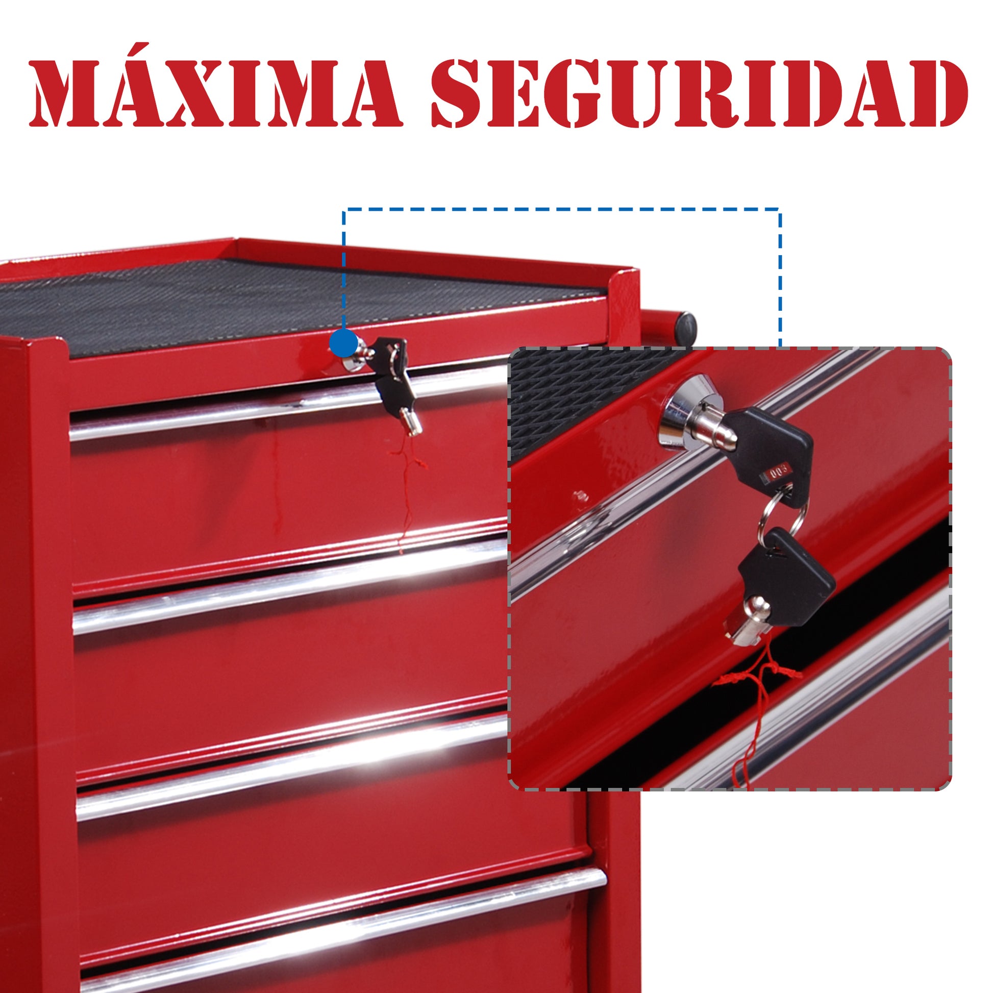 Mobile Workshop Tool Chest Cart with 5 Drawers 4 Wheels Red Steel Plate