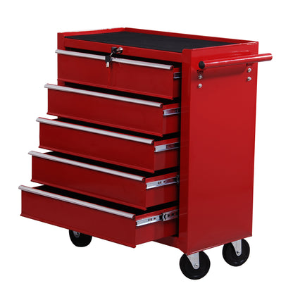 Mobile Workshop Tool Chest Cart with 5 Drawers 4 Wheels Red Steel Plate
