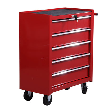 Mobile Workshop Tool Chest Cart with 5 Drawers 4 Wheels Red Steel Plate