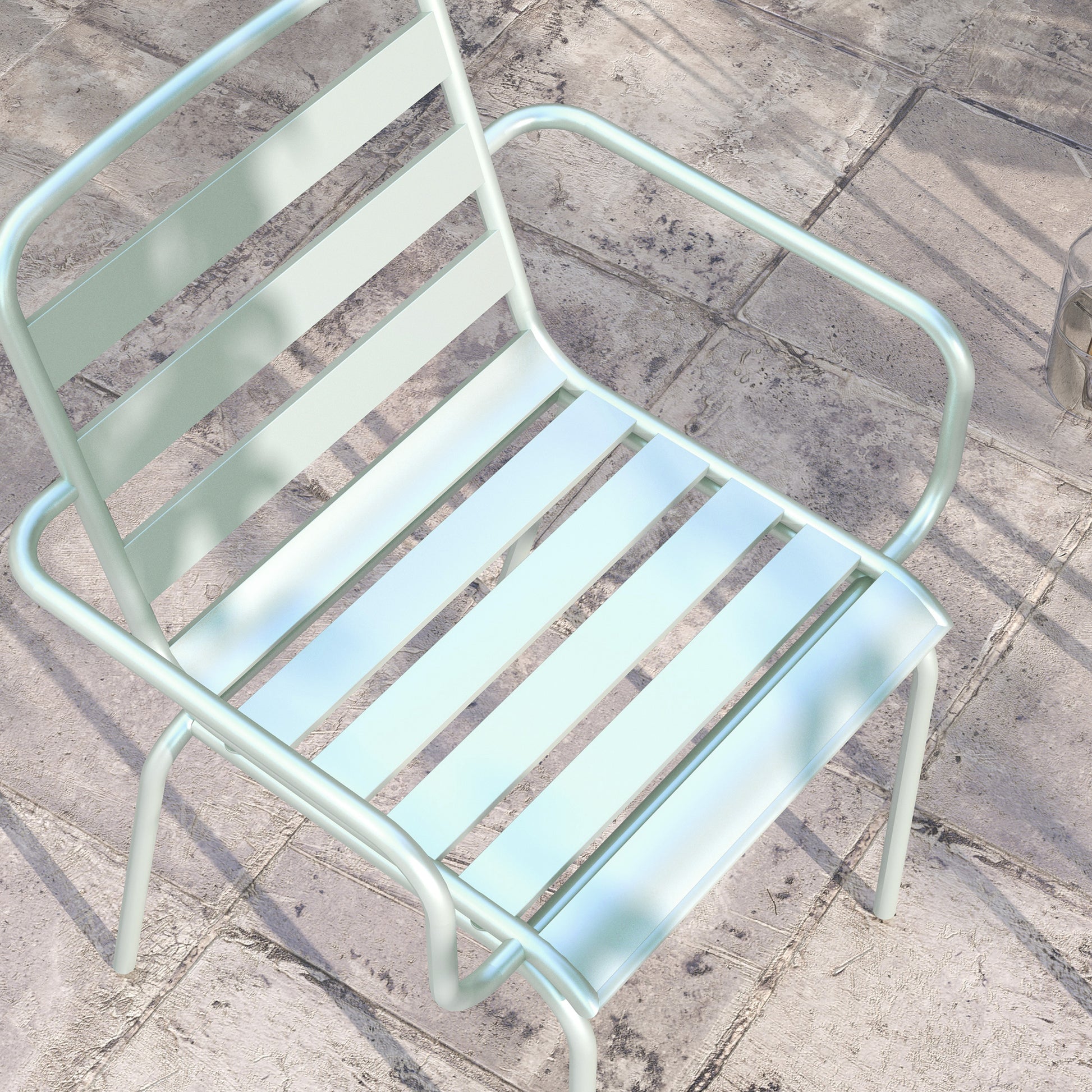 3 Piece Bistro Set Garden Furniture Set with 1 Coffee Table, 2 Stackable Chairs, Balcony Set, Seating Group for Balcony, Terrace, Steel, Green
