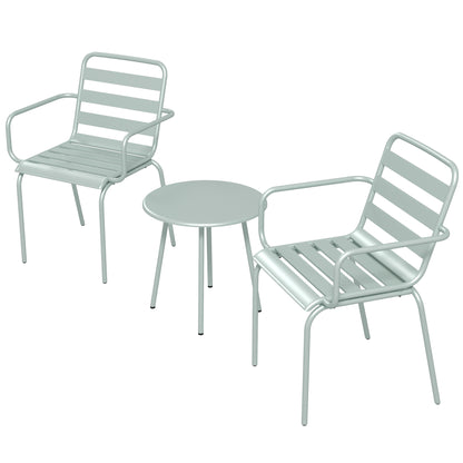 3 Piece Bistro Set Garden Furniture Set with 1 Coffee Table, 2 Stackable Chairs, Balcony Set, Seating Group for Balcony, Terrace, Steel, Green