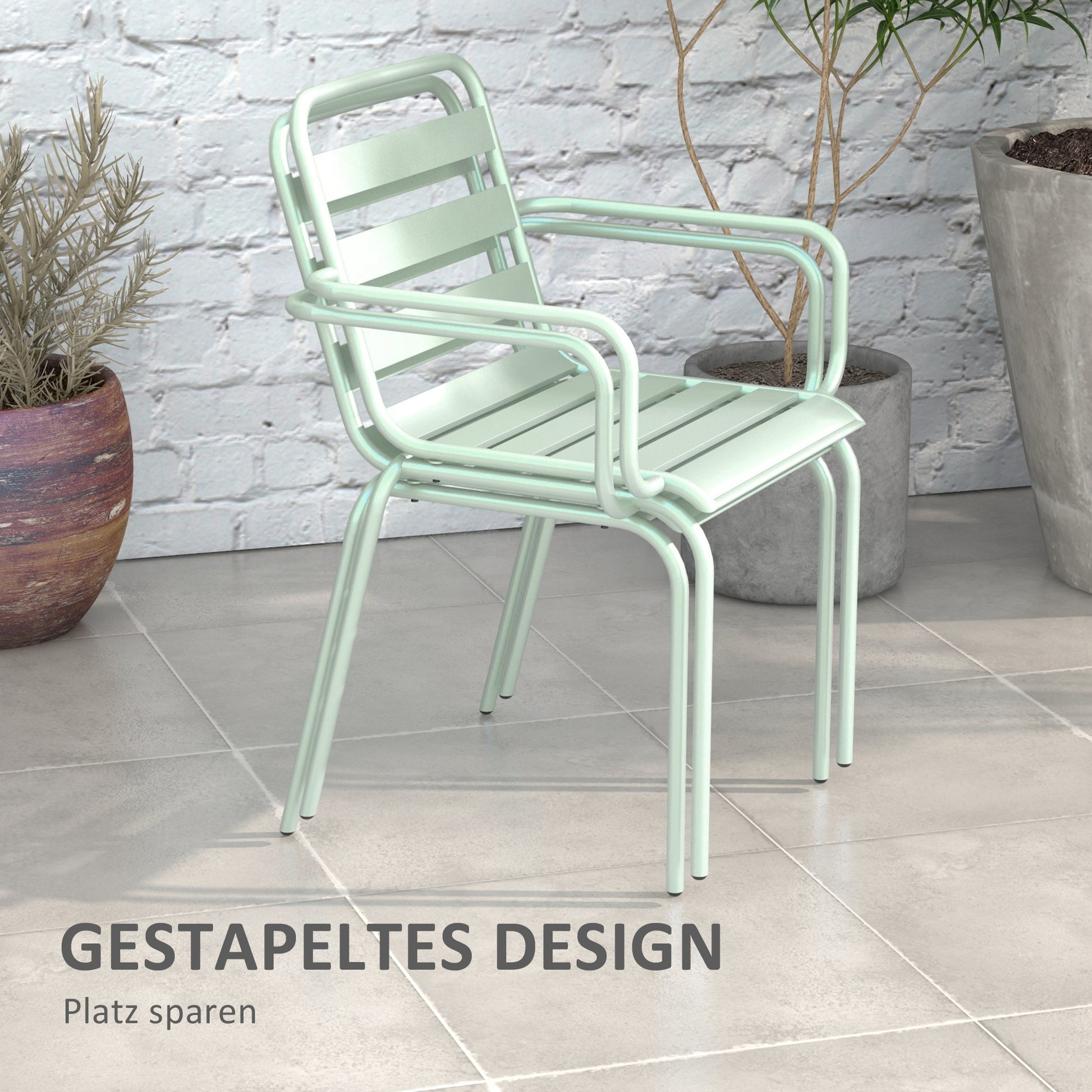 3 Piece Bistro Set Garden Furniture Set with 1 Coffee Table, 2 Stackable Chairs, Balcony Set, Seating Group for Balcony, Terrace, Steel, Green
